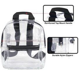 Water Resistant Clear Mini Backpacks for Beach, Travel - Stadium Approved Bag with Adjustable Straps (Black)