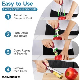 Rainspire Apple Corer Tool Kitchen Apple Core Remover Stainless Steel Comfortable Nonslip Handle, Dishwasher Safe, Red