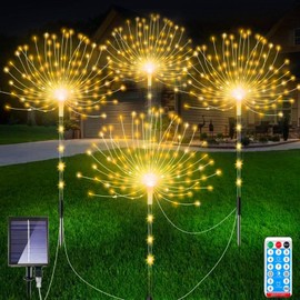 Lanthium 4 Pack Outdoor Solar Decorative Lights with 480 LEDs, Waterproof Solar Firework Lights with 8 Modes, Suitable for Outdoor, Garden, Yard, Pathway and Landscape Decoration