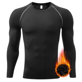 Thermal Shirts for Men Long Sleeve Fleece Cycling Ski Base Layer Men Cold Weather Compression Shirts for Men Running Hiking Hunting Thermals Underwear Tops,Quick Dry Moisture Wicking 3235 Black XL