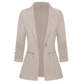 Genhoo Blazers for Women Solid Stretch Long Sleeve One Button Front Open Blazer Jacket Light Khaki Medium