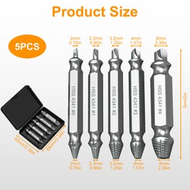 Damaged Screw Remover Extractor Set HSS 4341# Hardened High Speed Steel Stripped Screw Remover DIY Hand Tools Screws Broken Bolt Hex Drill Removal Kit, Set of 5