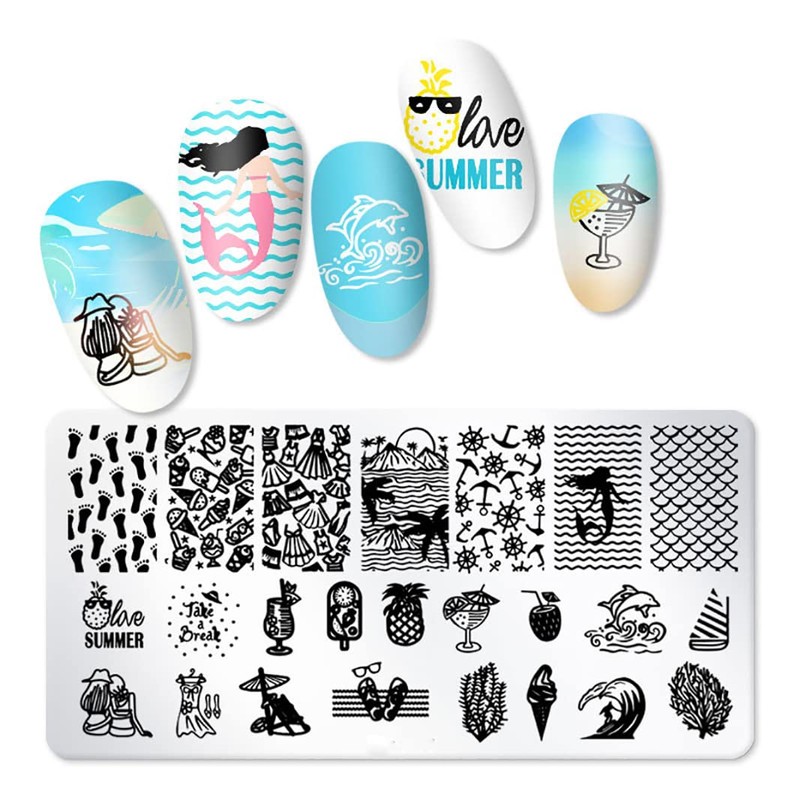JERCLITY 6pcs Seaside Scenery Nail Stamping Plate Nail Stamping Kit