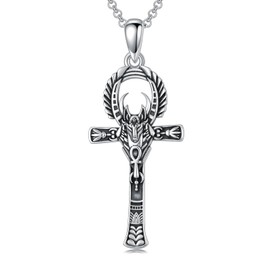 PELOVNY Ankh Cross Necklace Sterling Silver Ancient Egypt Anubis Pendant Amulet Egyptian Jewelry Gift for Women Men