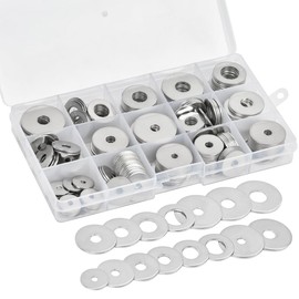 CENBEN Pack of 225 Flat Washers, 304 Stainless Steel Flat, Locking Washers Assortment Set, 15 Sizes M3, M4, M5, M6, M8, M10, M12, Metal Washers Nuts Disc (Silver)
