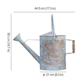 Vintage Metal Watering Can with Country Corner Floral Emboss & Wooden Handle Garden Distressed Blue Decorative Watering Pot Farmhouse Waterer for Home Garden Balcony Courtyard 2 Gallon