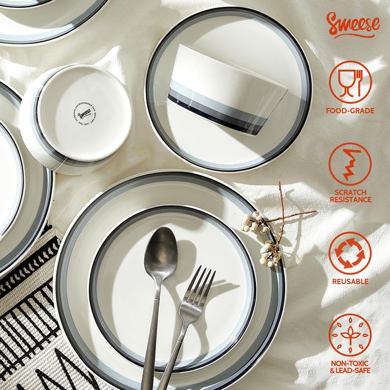 Sweese 12 Piece Dinnerware Sets for 4 - Porcelain Plates