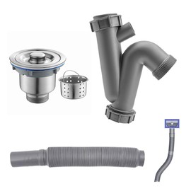 Kit de drenaje de fregadero de cocina de un solo tazón, kit de drenaje de fregadero de ahorro de espacio, kit de drenaje de fregadero de cocina universal