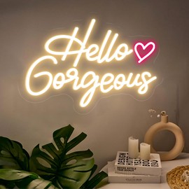 Hello Gorgeous Neon Sign LED Neon Light for Wall White Neon Signs for Bachelorette Party Birthday Engagement Party Wedding Decoration with Switch (16" x 12")