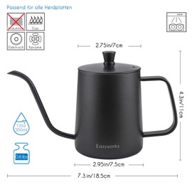 Easyworkz Gage Gooseneck Pour Over Coffee Pot 350 ml Stainless Steel Gooseneck Long Spout Hand Drip Kettle
