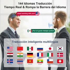 Dolisbie Auriculares de Traducción de Lenguaje AI, Language Translator en 144, 3-in-1 Traductor de Idiomas en Tiempo Real para iOS y Android Bluetooth 5.4 (Blanco)
