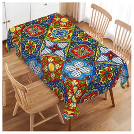 Swono Mexican Pattern Rectangular Tablecloth Ethnic Mosaic Patchwork Mandala Washable Table Cloth Kitchen Dining Room Table Cover for Party Dinner 50x72 Inch Tablecloths