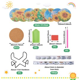 Beadthoven 8pcs Diamond Painting Coasters with Holder Daisy Sunflower Pattern Diamond Art Cup Mat Kits with Tools for DIY Cup Drinks Coasters Desktop Decorations