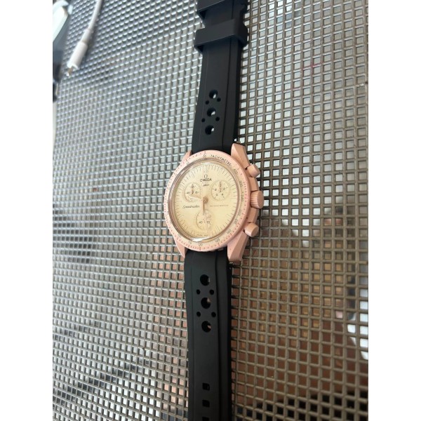 Swatch 20mm BLACK Vulcanized Caoutchouc Racing Omega "Mission to Venus"
