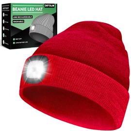 DETDLIB Christmas Day Gifts for Men, USB Rechargeable LED Headlamp Beanie, Stocking Stuffers for Men, Cool Gadget Gifts for Women, White Elephant Gifts for Adults, Red