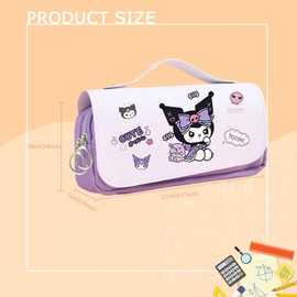 HOOKTA Kuromi Pencil Case with Zip, Smooth Pencil Case with Large Capacity and Handle, Kitty Pencil Case for Teenagers, Girls and Boys, Gift, Large bow, Playful, colourful