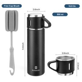 Stainless Steel Thermo 500ml/16.9oz Vacuum Insulated Bottle with Cup for Coffee Hot drink and Cold drink water flask.(Black,Set)