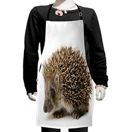 Ambesonne Hedgehog Apron, Small Mammal with Spiked Hair on Its Back and Sides Wildlife Photography, Small Apron Bib with Adjustable Ties for Baking Painting, Small Size, Cocoa Brown