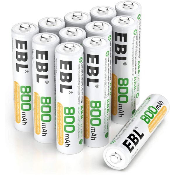 EBL 12 Counts Rechargeable AAA Batteries Home Basic 800mAh Battery with Portable Storage Box