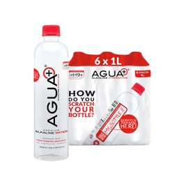 Agua Plus pH9+ Alkaline Water - 33.8 fl oz (1L) Bottle - Enhanced with Pink Mineral Sea Salt for Electrolytes and Minerals - USA Made - 6 Pack