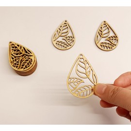 30 piezas de arete de madera de lágrima, recortes de madera de hoja, arete en blanco para aretes, fabricación de joyas de bricolaje (2 pulgadas)