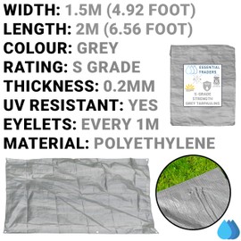 Grey Lightweight Tarpaulin - Multi-Purpose Waterproof Sheet for Outdoor Use, Tools, Camping, Gardening, Furniture Protection, and Temporary Coverage (1.5m x 2m)