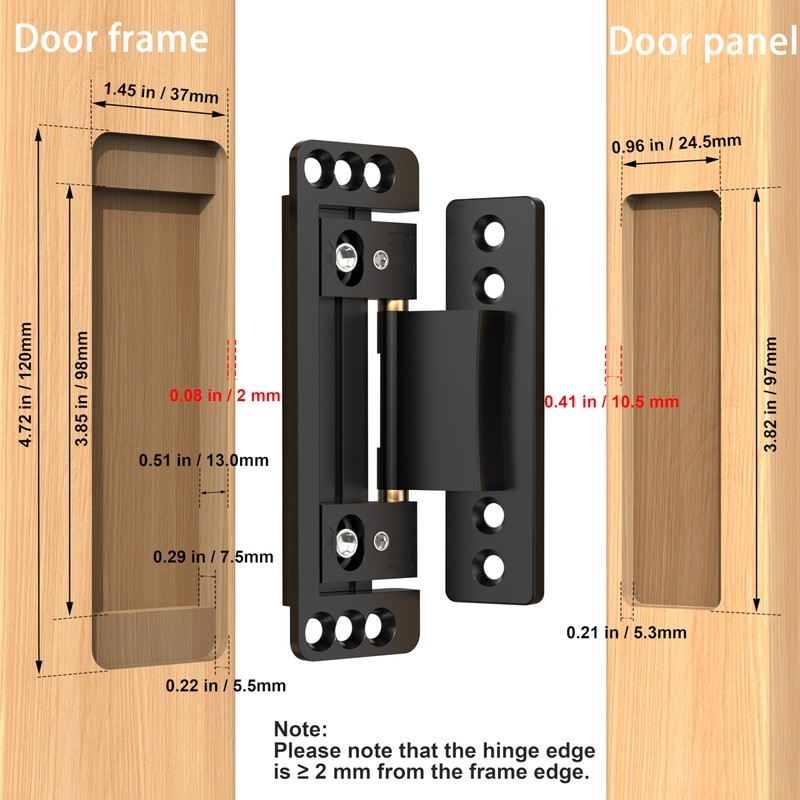 Hidden Door Hinges 2pack Ultra-Thin Hidden Hinges for Secret Door