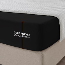 My home store Black Fitted Sheet Double Bed- 25 cm Deep Brushed Microfiber Ultra Soft No-Iron Wrinkle-Resistant Plain Dyed Fitted Bed Sheets - Hypoallergenic Breathable Sheets