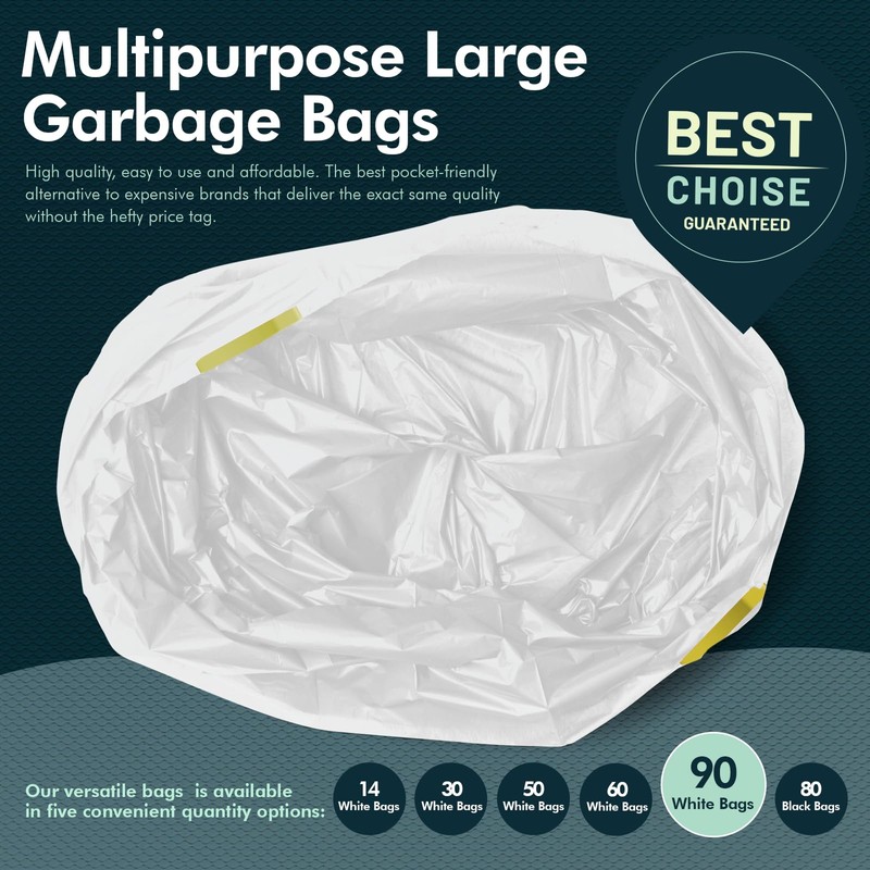 PAMI Tall 13-Gallon Kitchen Drawstring Trash Bags [90-Pack, White] -
