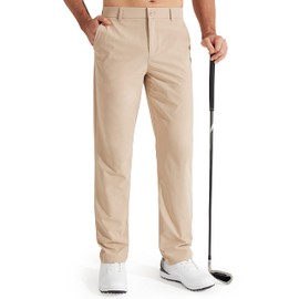 Libin Mens Golf Pants Stretch Work Dress Pants 30" Quick Dry Lightweight Business Casual Pants for Men Comfy Water Resistant with Pockets, Khaki, 36W x 30L