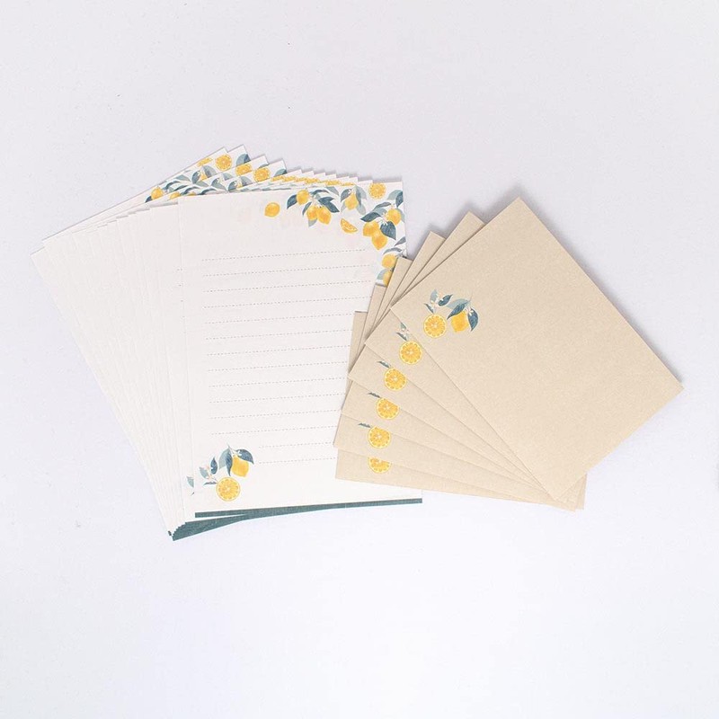 Enuby Letter Orchard Lemon | Letter Set, 12 Stationery Papers,