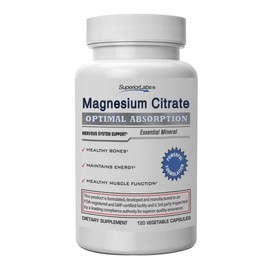Superior Labs Magnesium Citrate 1250mg, High Absorption, Non-GMO, Additive-Free & Gluten-Free, Promotes Calm Sleep, Eases Muscle Cramps & Twitches, Supports Constipation Relief, 120 Veg Caps