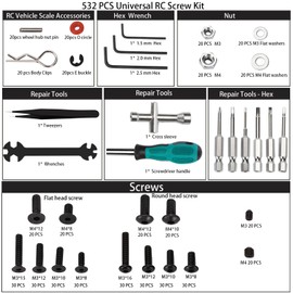 RC Car Stand and 532PCS RC Screw Kit Universal RC Tools Kit RC Car Repair Work Stand Portable RC Repair Work Station and RC Car Screws Set for 1/8 1/10 1/12 1/16 Scale RC Car
