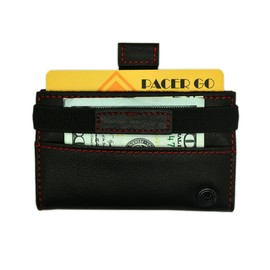 Pacer Go Minimalist Credit Card Holder RFID Blocking Slim Front Pocket Wallet Genuine Leather (Black-red stitching-horizonal vertion-metal logo)
