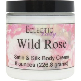 Eclectic Lady Wild Rose Satin and Silk Cream, Body Cream, Body Lotion, 8 oz - Shea Butter, Aloe, Silk Amino Acids, Vitamin E, Phthalate-Free, Handcrafted in USA - Perfect For Women