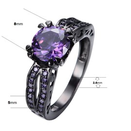 ASFKIPMF Black CZ Fashion Amethyst Purple Birthstone Ring Round Cut 10KT Bridal Sets Black Gold Plated Womens Wedding Ring Sets Green Cz Engagement Ring Wedding Rings Band for Women Girls Size O