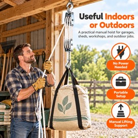 Manual Rope Pulley Hoist for Equipment Lifting – 270° Rotating Hooks with 1,100 or 2,200 lb Rated Capacity