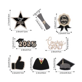 Lystaii 8Pcs Class of 2025 Graduation Embroidered Patches Congrats Grad Iron on Patches Sew on Applique Decorative Celebrate Graduation with Style Emblem Gifts DIY Crafts for Clothing Jackets Jeans