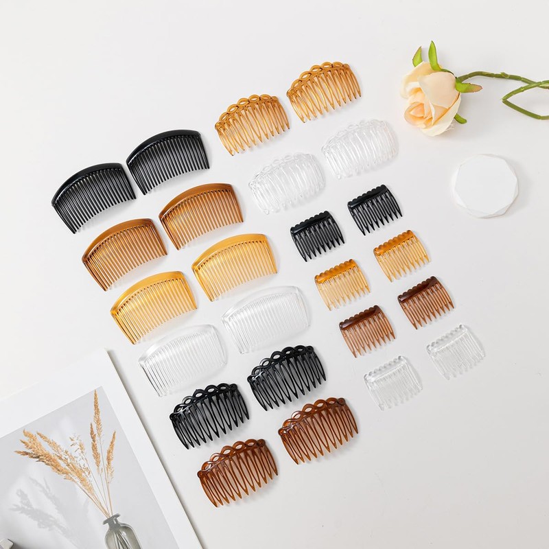 LimCryspp 12-Piece French Small Hair Comb, Plastic-Toothed Decorated Hair Clip
