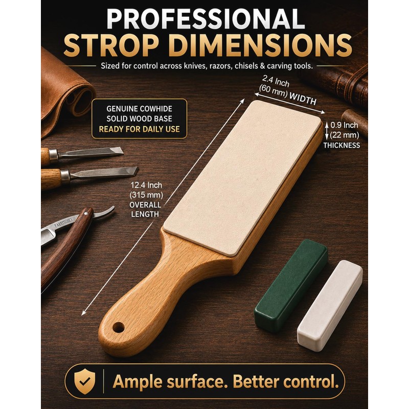Leather Strop for Knife Sharpening: Double-Sided Genuine Cowhide Stropping Block
