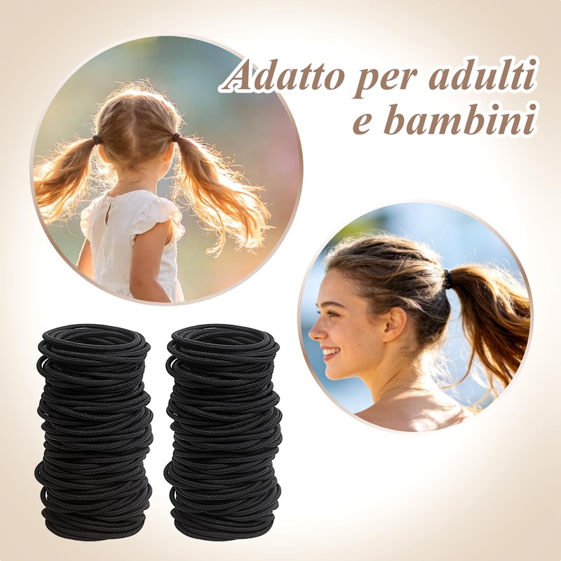 200 Pezzi Elastici per Capelli, 2mm Legami Coda di Cavallo