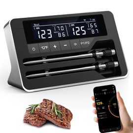 Termómetro de carne inalámbrico con 2 sondas, termómetro digital Bluetooth de 800 pies con aplicación inteligente, temperatura precisa mejorada en... 