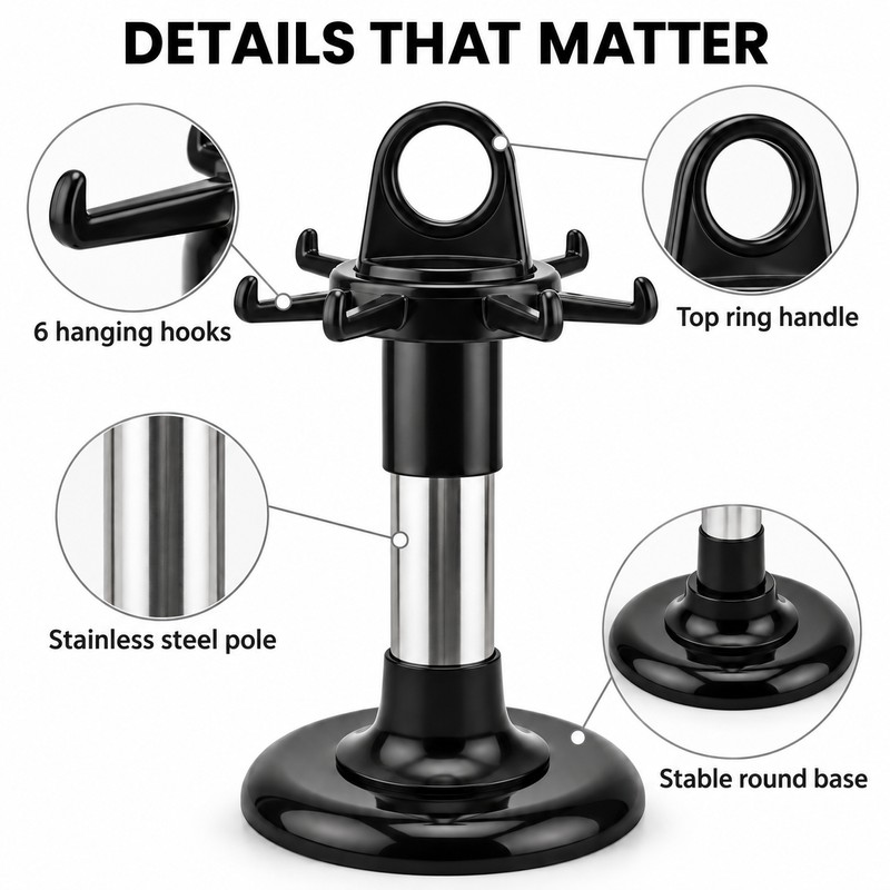 Stainless Steel Rotating Utensil Rack with 6 Hooks – 360°