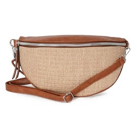 Caracol Women's Rafia Belt Bag With Removable Adjustable Shoulder Strap Vegan Leather Tawny Brown