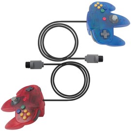 Icelily 2 Pack Classic 64 Wired Controller Joystick for N64 Video Game System N64 Console with 10 Function Buttons, Transparent Red and Transparent Blue