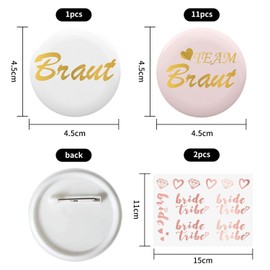 12 Pieces Wedding Badges, 2 Wedding Tattoo Stickers, Team Bridal Badges, Tinplate Badges, Lapel Pins for Bridesmaids, Bachelor Party Badges