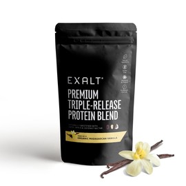 EXALT | 7hr Triple Release Protein Blend: Grass Fed Whey Protein Powder, Free-Range Egg White & Micellar Casein | Madagascan Vanilla | 500G