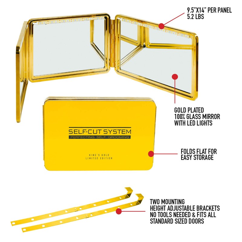Self Cut System Gold Plated 3 Way Mirror with Lights