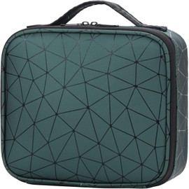 Kosmetiktasche Damen Kulturbeutel Schminktasche Makeup Tasche Organizer Reise, Wasserdicht Künstler Schminkkoffer mit Einstellbaren Teiler, Bürstenschlitze (Grün)