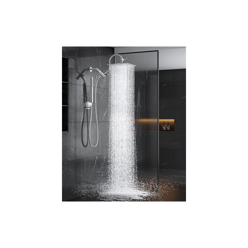 All Metal Dual Shower Heads Combo with Curved Extension Arm,